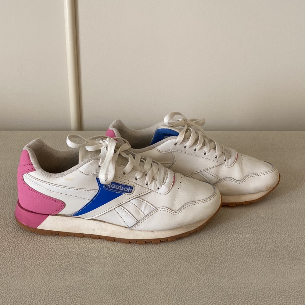 Reebok Classic Leather Sneakers, Rare Pink, White and Blue